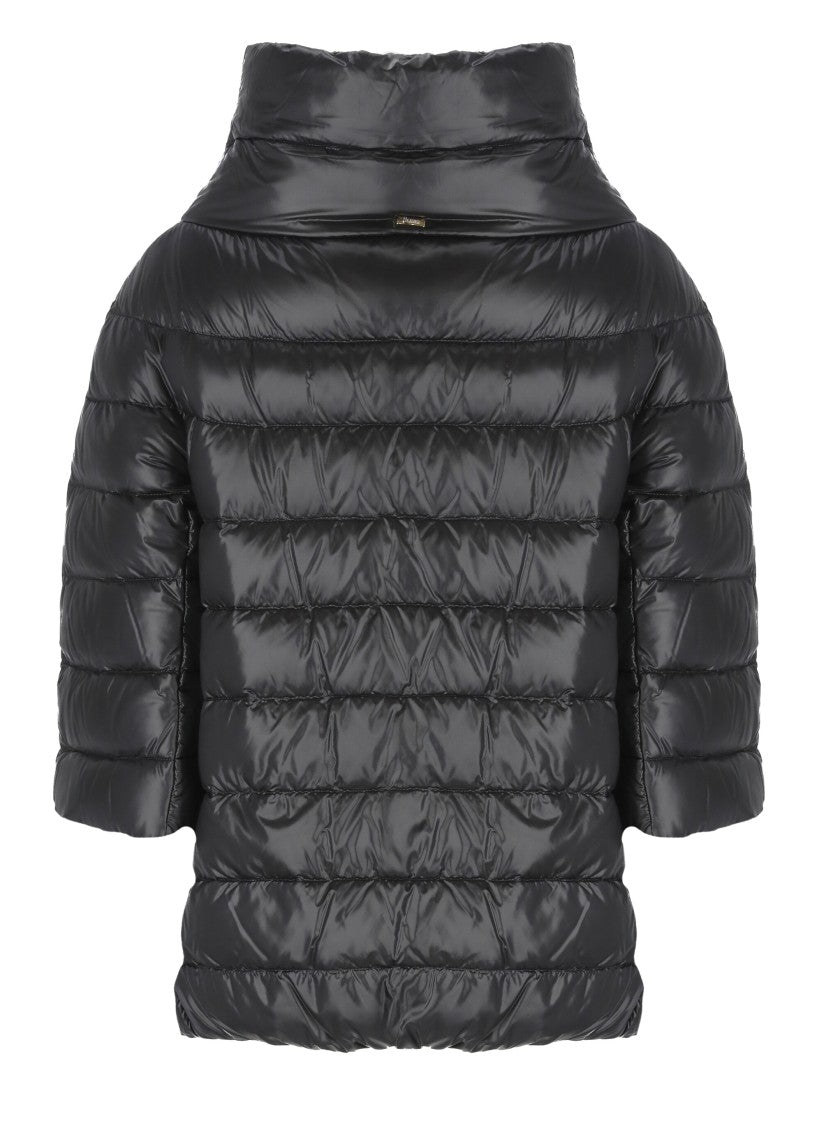 Herno Black High Neck Cropped Quilted Down Jacket
