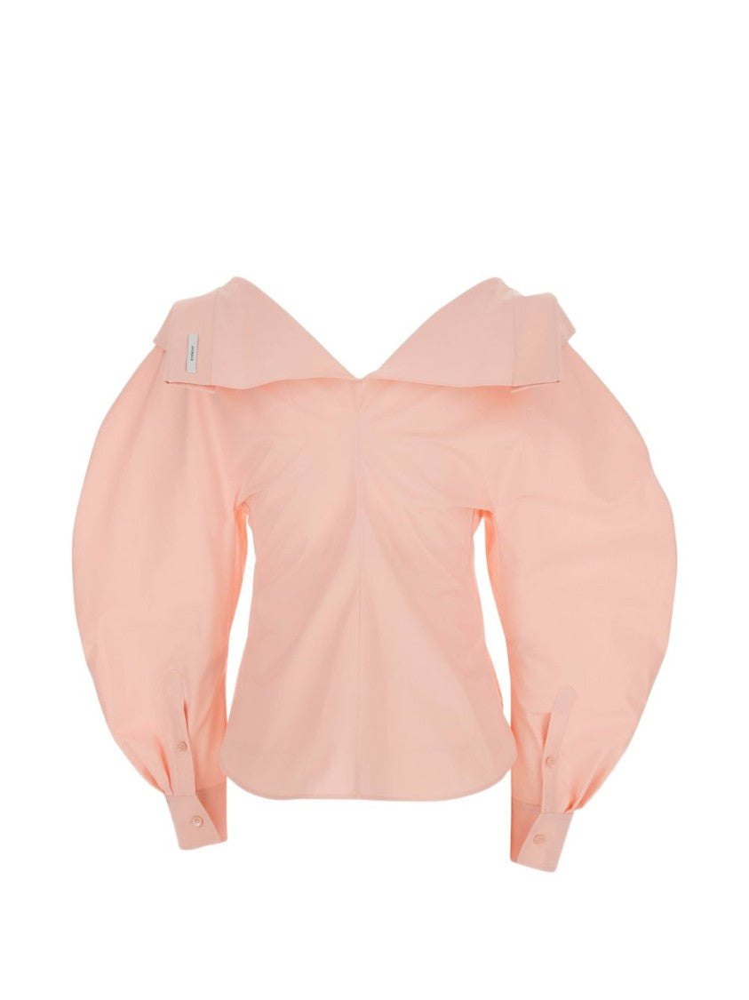 Givenchy Pastel Peach Silk-Nylon Blend Shirt With Off-Shoulder Collar