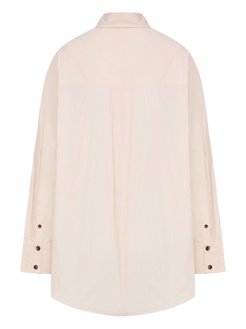 Ganni Light Pink Striped Shirt With Playful Graphic