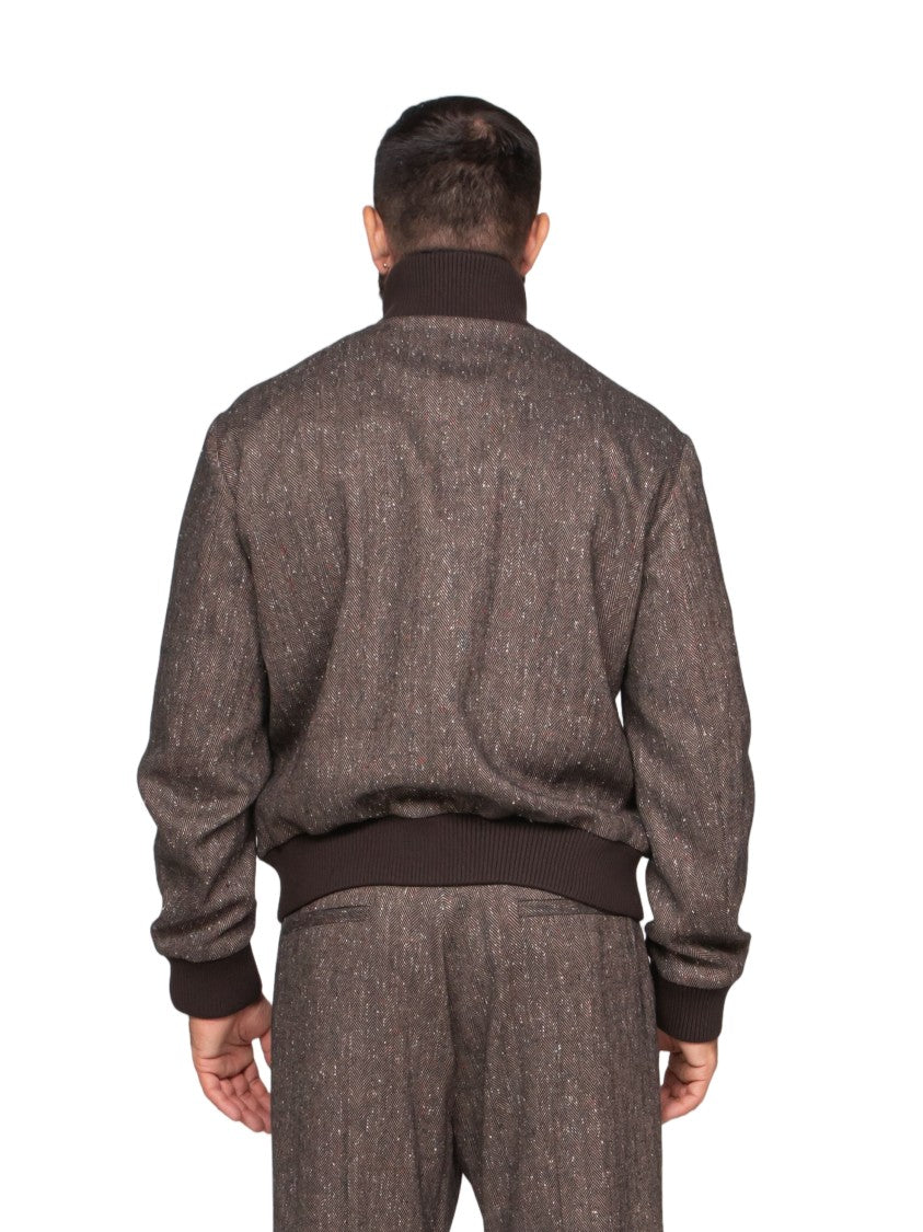 Dsquared2 Textured Brown Zip-Up Bomber Jacket And Pants Ensemble