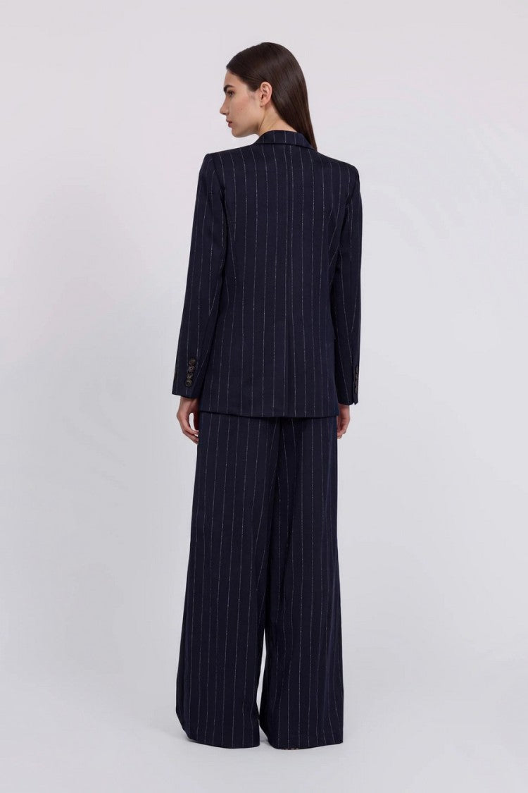 Ermanno Navy Pinstripe Double-Breasted Polyester-Blend Blazer