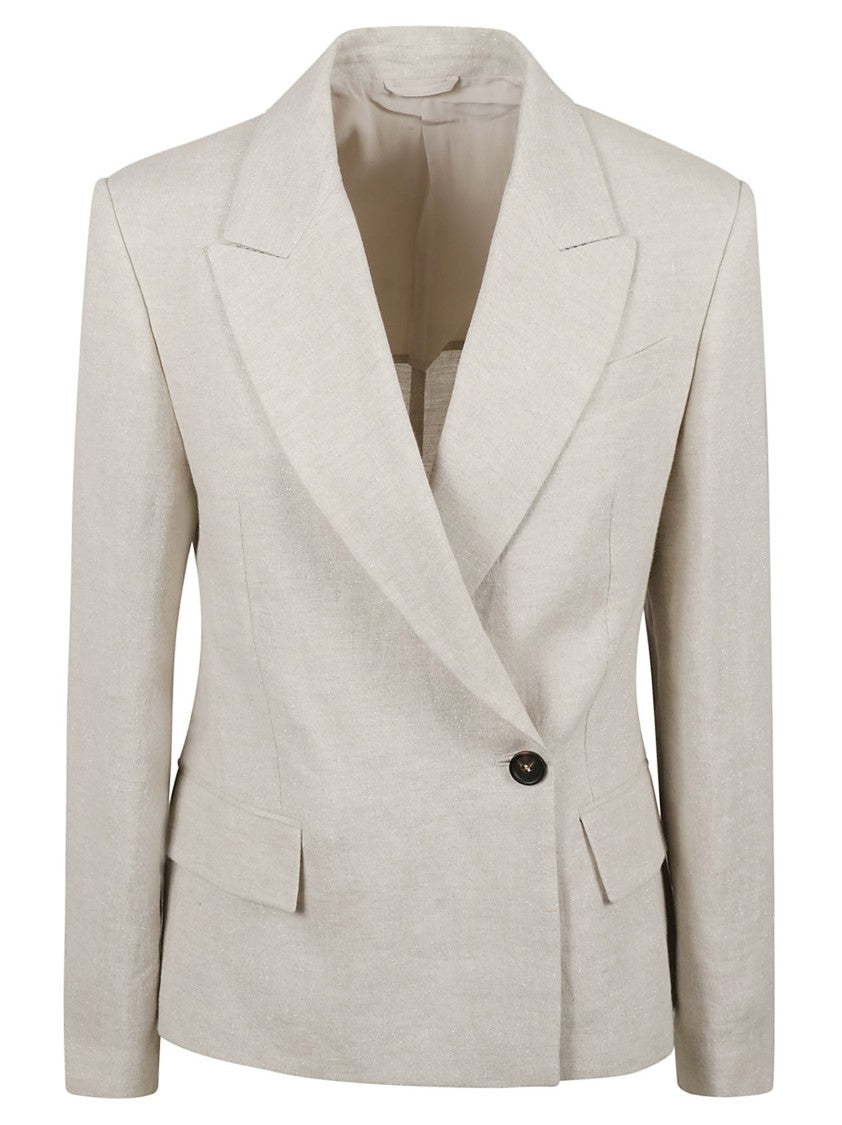 Brunello Cucinelli Double-Breasted Beige Blazer With Notched Collar