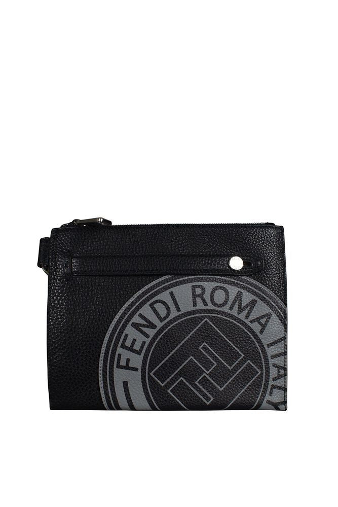 Fendi Rectangular Grained Calf Leather Clutch