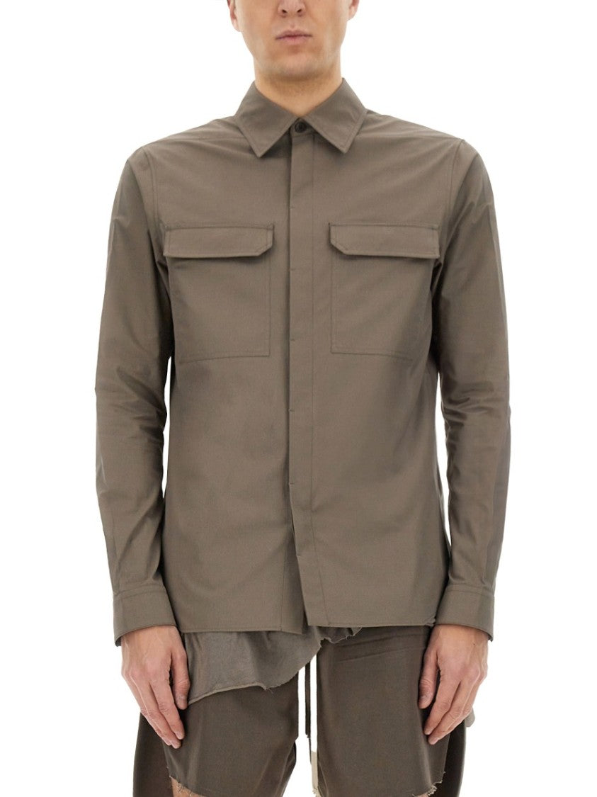 Rick Owens Structured Cotton Work Shirt With Button-Down Front
