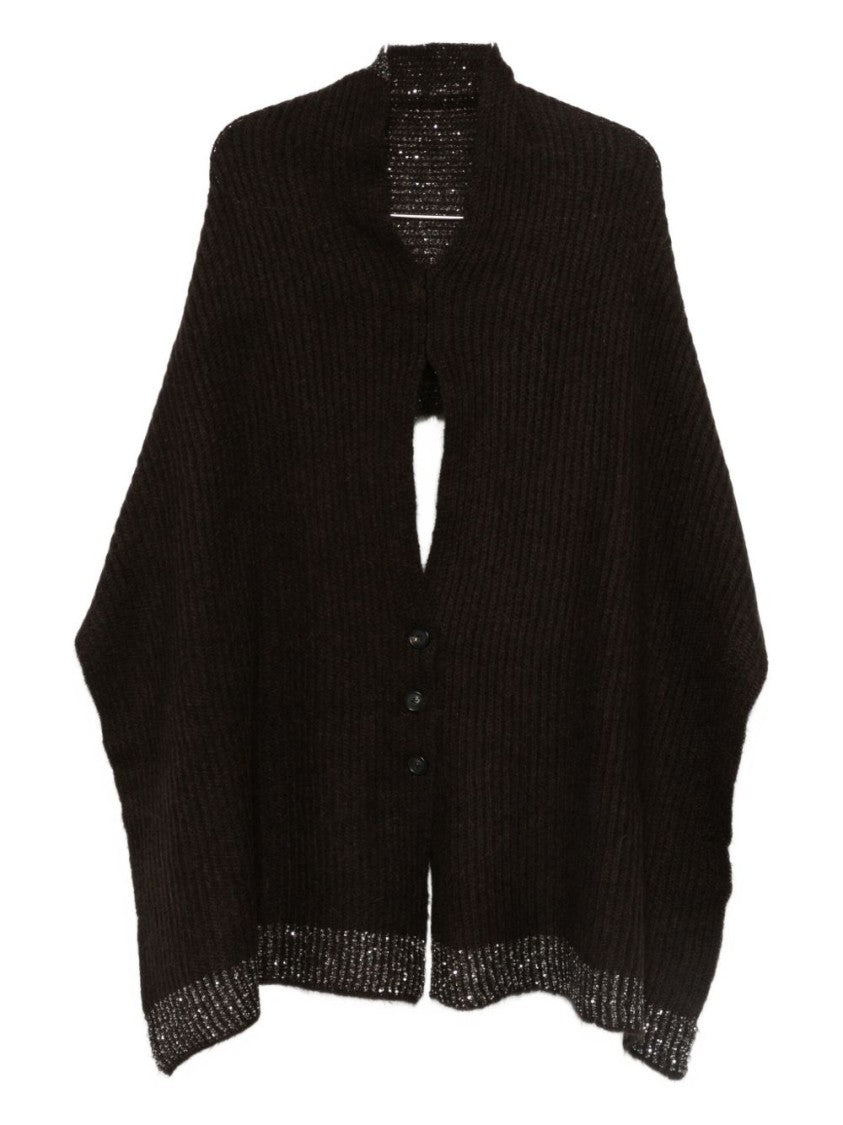 Dexterior Open-Front Alpaca-Wool Blend Cardigan With Metallic Accents