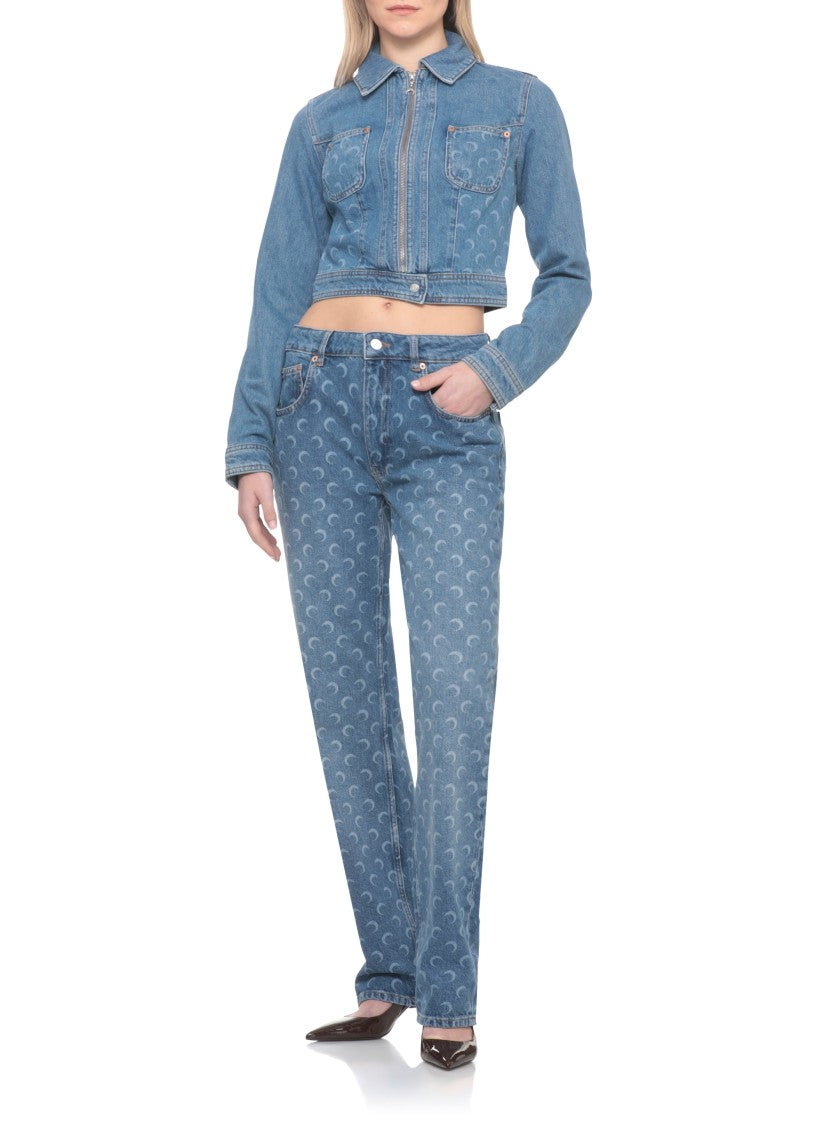 Marine Serre Light Blue Moon Pattern Denim Jacket