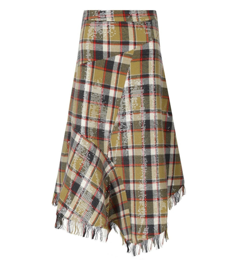 Essentiel Antwerp Iplaid Beige Midi Skirt