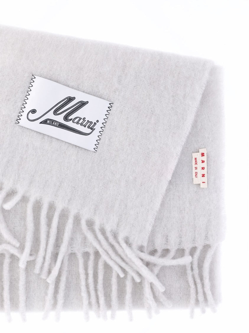 Marni Grey Alpaca Blend Fringed Scarf
