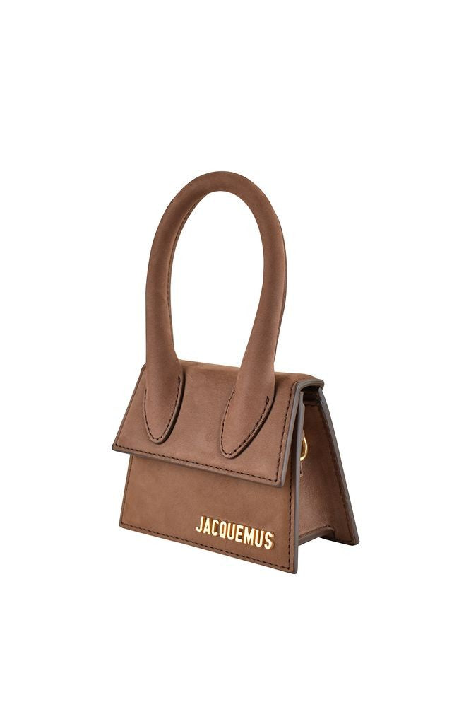 Jacquemus Trapezoidal Brown Suede Mini Bag With Gold Detail