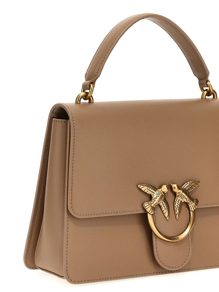 Pinko Structured Beige Top Handle Tote With Bird Clasp