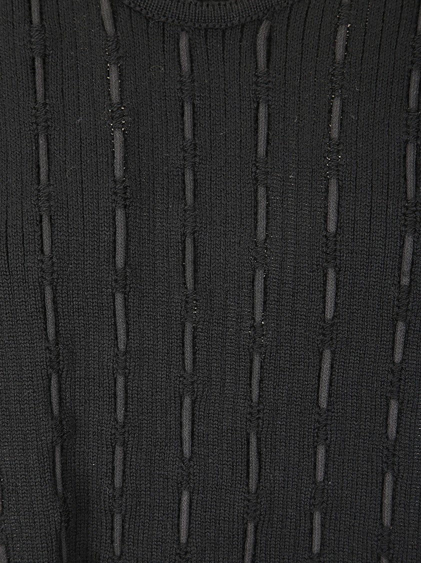 Institution Sleeveless Black Wool Top With String Inserts