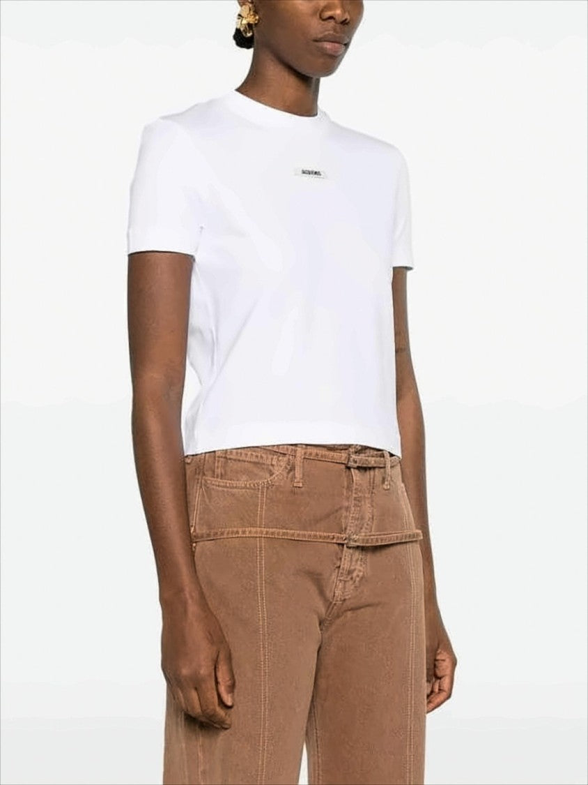 Jacquemus Cropped White T-Shirt With Centered Patch