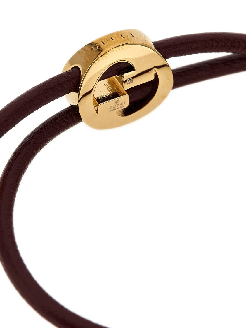 Gucci Tubular Leather 'Blondie' Bracelet With Enamelled Detail
