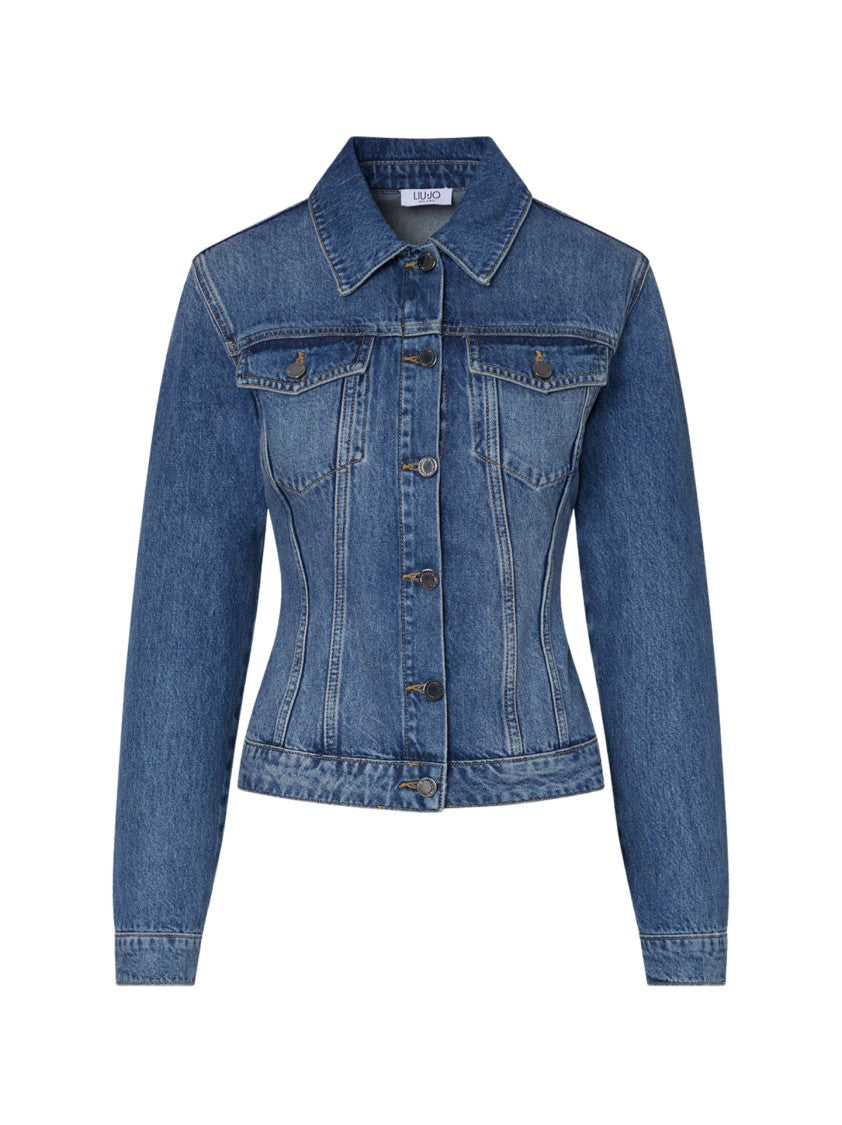 Liu Jo Blue Fitted Lace-Up Denim Jacket