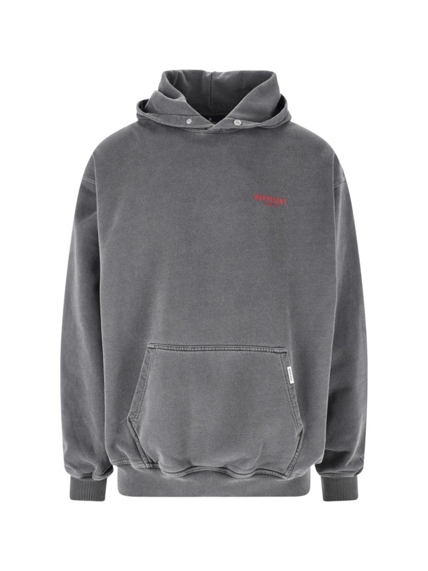 Represent Grey Contrast Logo Hoodie With Front Kangaroo Pocket