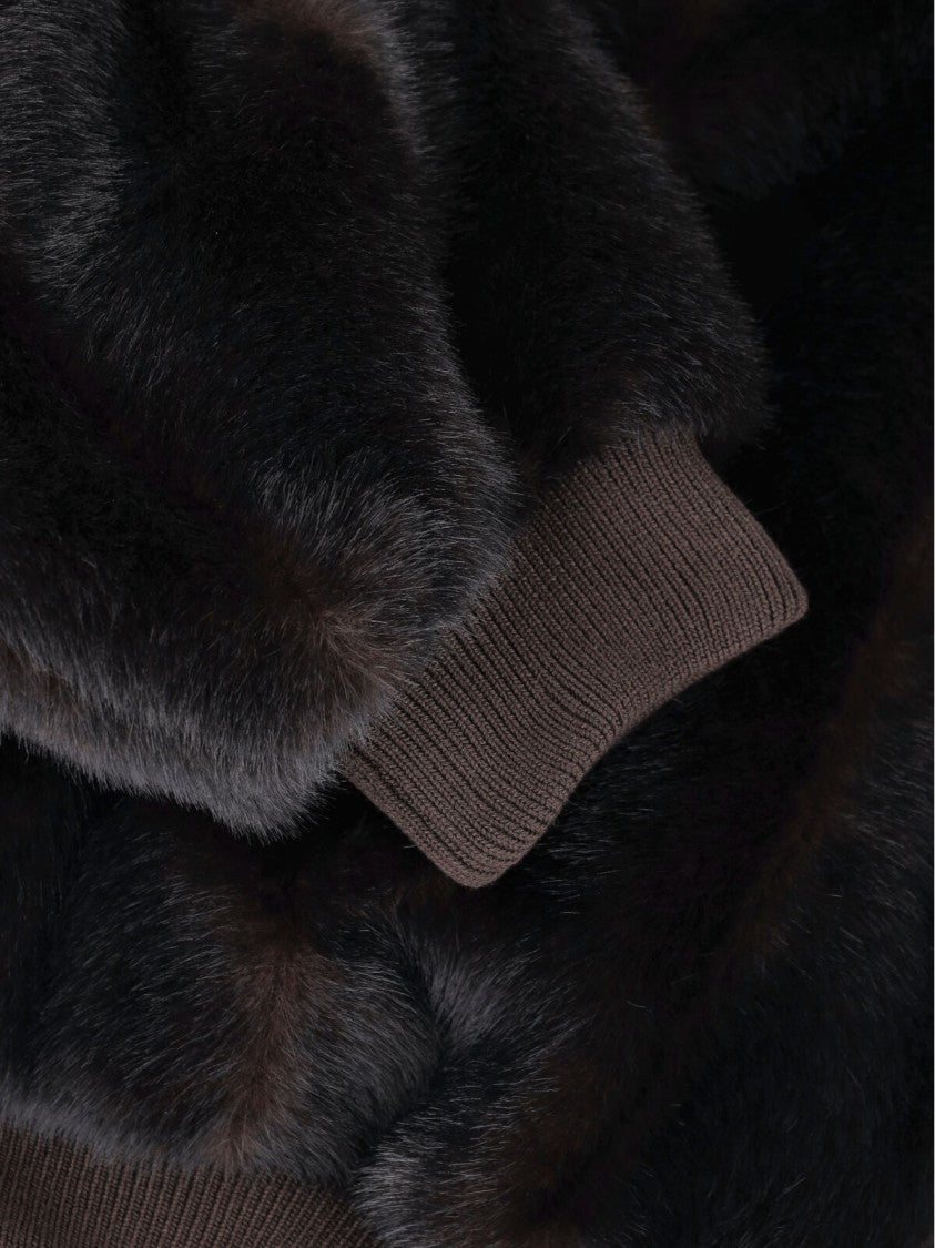 Mm6 By Maison Margiela Brown Faux Fur Bomber Jacket