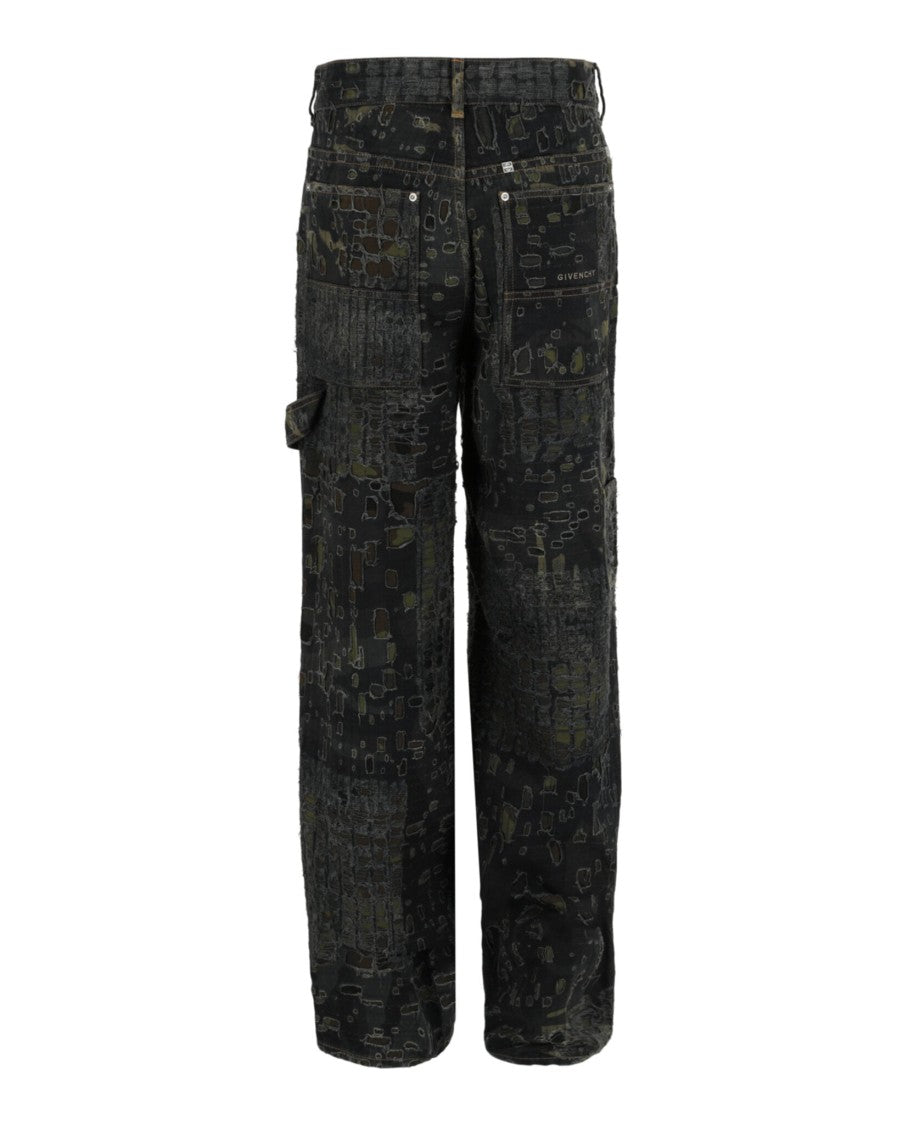 Givenchy Camo-Revealing Destroyed Wide-Leg Givenchy Denim Pants