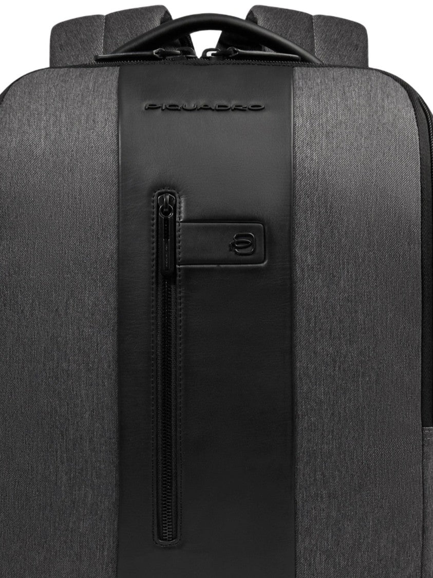 Piquadro Dark Grey Zaino Structured Fabric/Leather Backpack