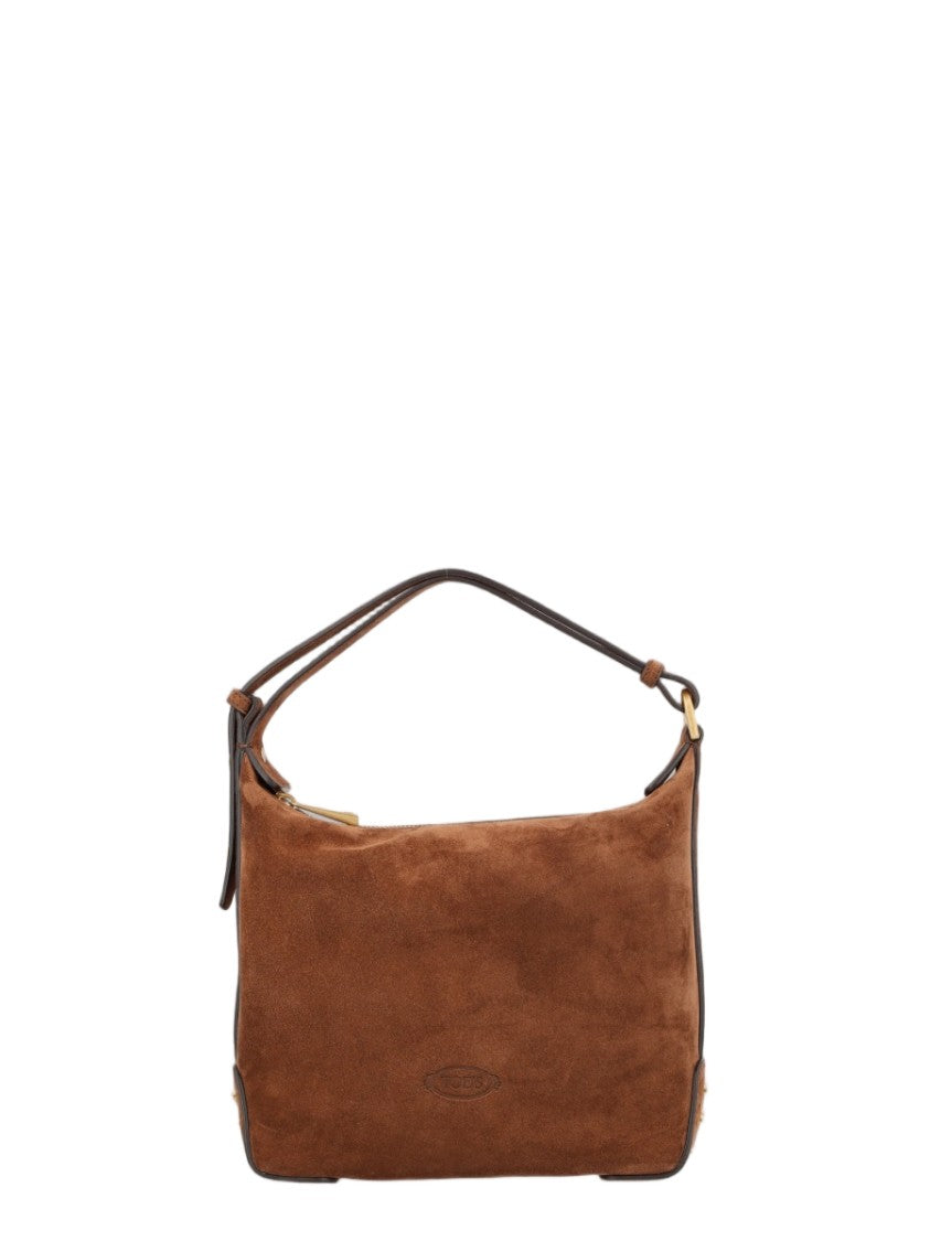 Tod's Brown Rectangular Soft Suede Gold-Tone Shoulder Bag