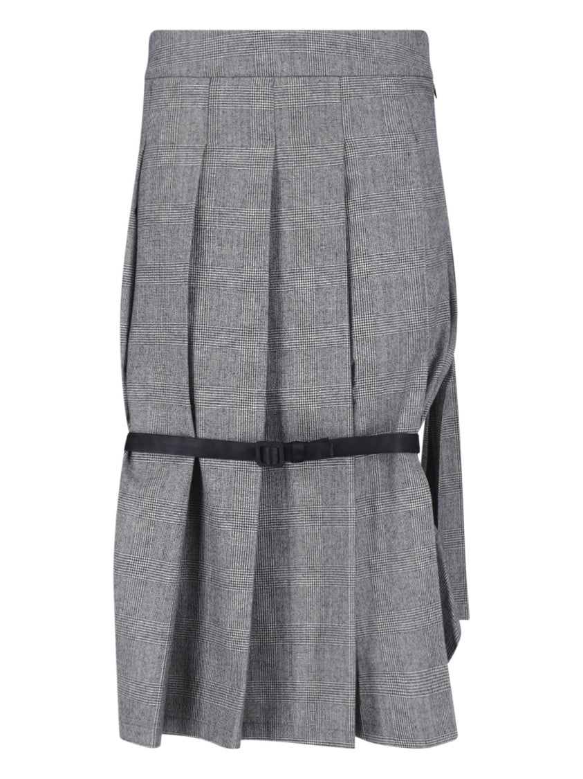Vaquera Grey Pleated Front-Buckle Wool Midi Skirt