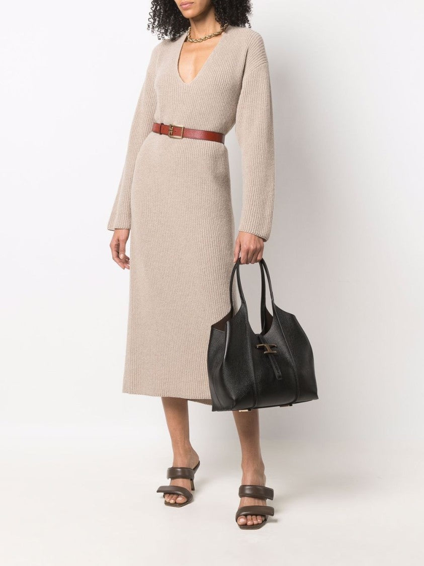 Tod's Structured Black Leather Shopper Bag