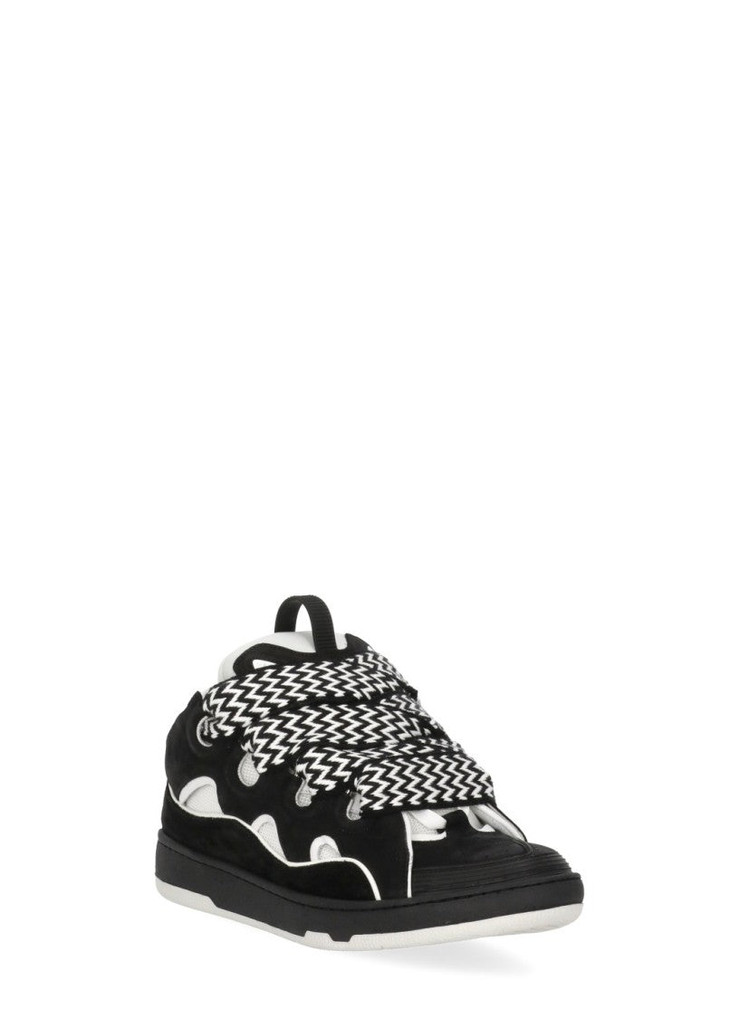 Lanvin Unisex Black And White Sneakers With Herringbone Laces And Breathable Design
