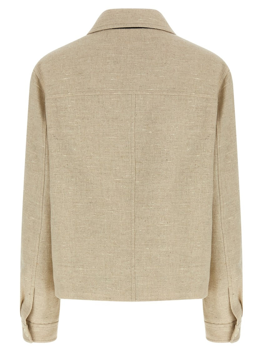 Brunello Cucinelli Short Double-Breasted Jacket In Linen And Silk Blend