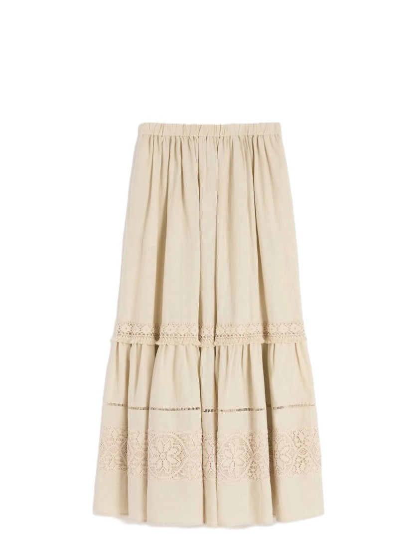 Max Mara Tiered Midi Skirt With Lace Inserts