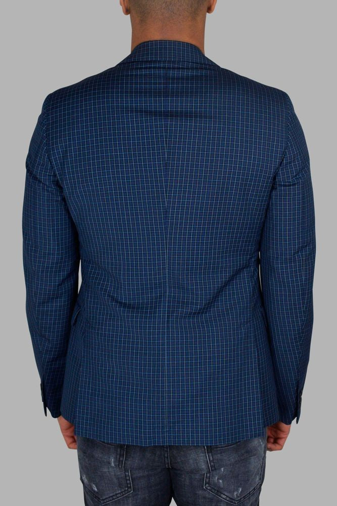 Prada Tailored Blue Wool Jacket With Checkered Pattern