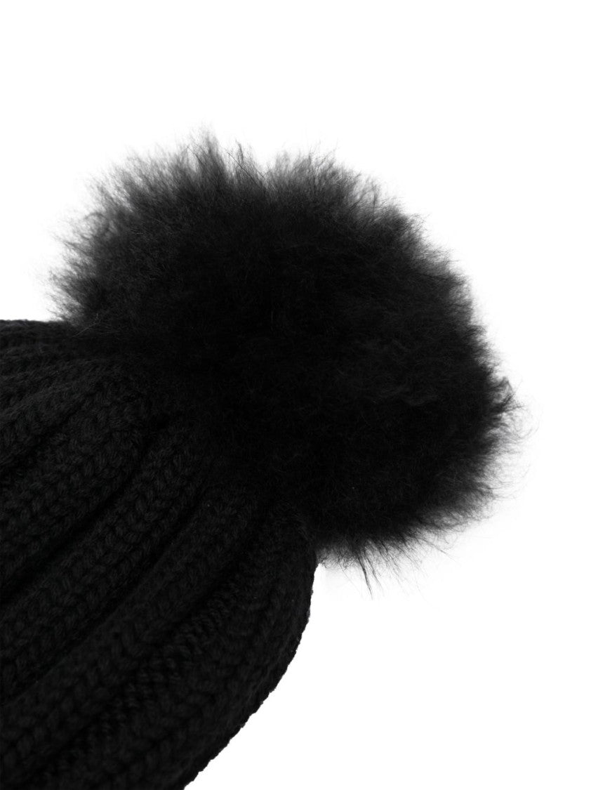 Woolrich Ribbed Wool Hat With Fluffy Pom-Pom