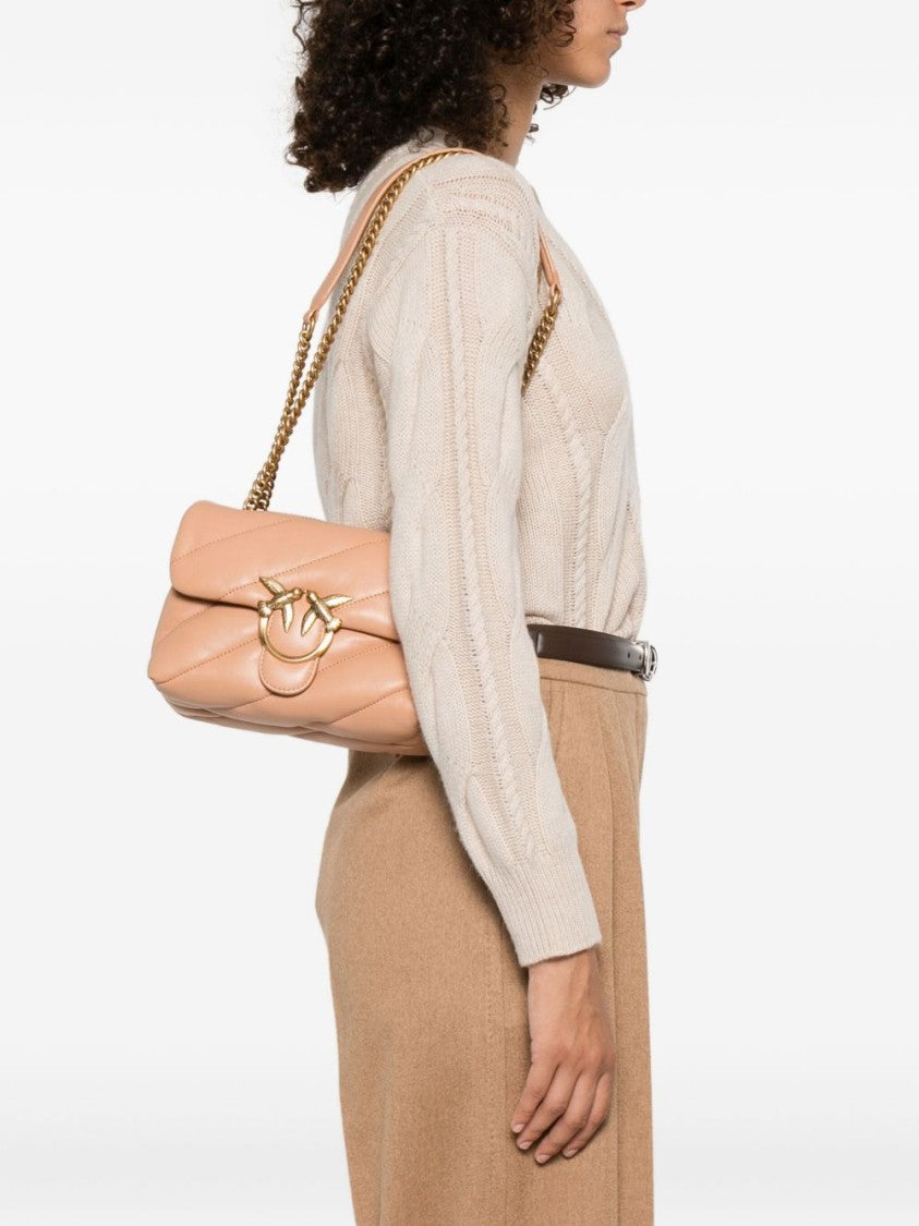 Pinko Quilted Beige Vitello Leather Shoulder Bag