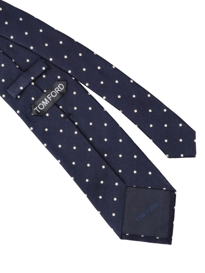 Tom Ford Narrow Navy Tie With White Polka Dots