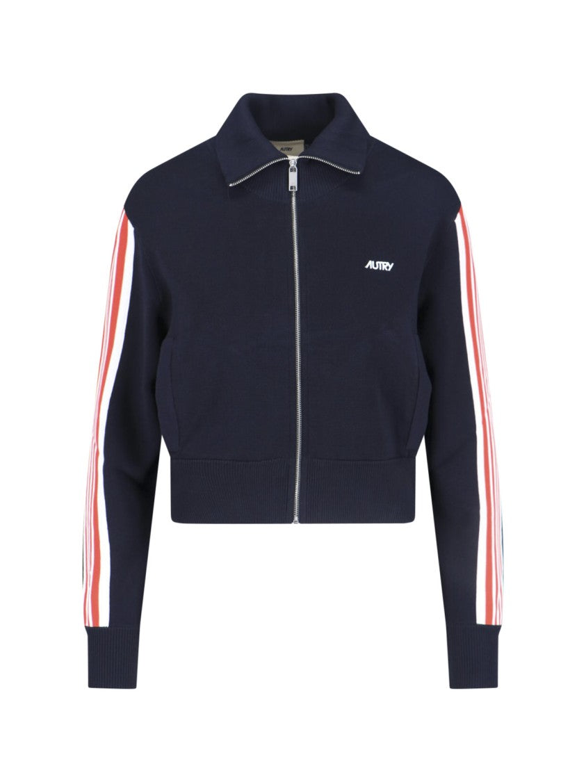 Autry Navy Viscose Blend Zip Sweatshirt
