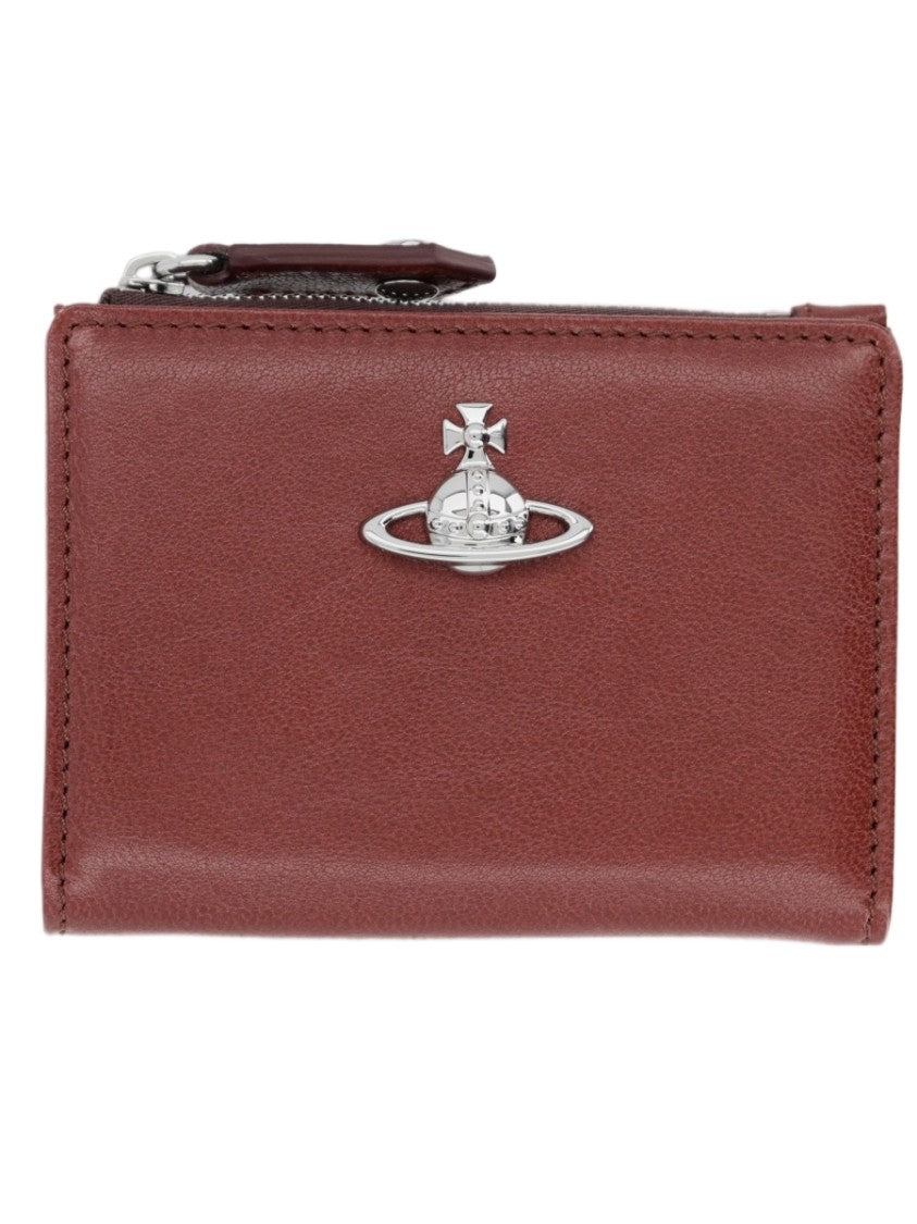 Vivienne Westwood Compact Brown Calfskin Wallet With Zip-Around Closure