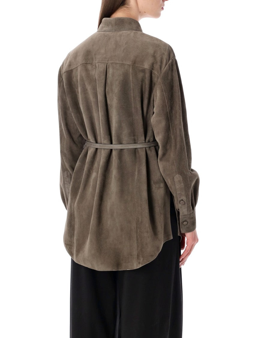 Fendi Taupe Suede Overshirt With Belt
