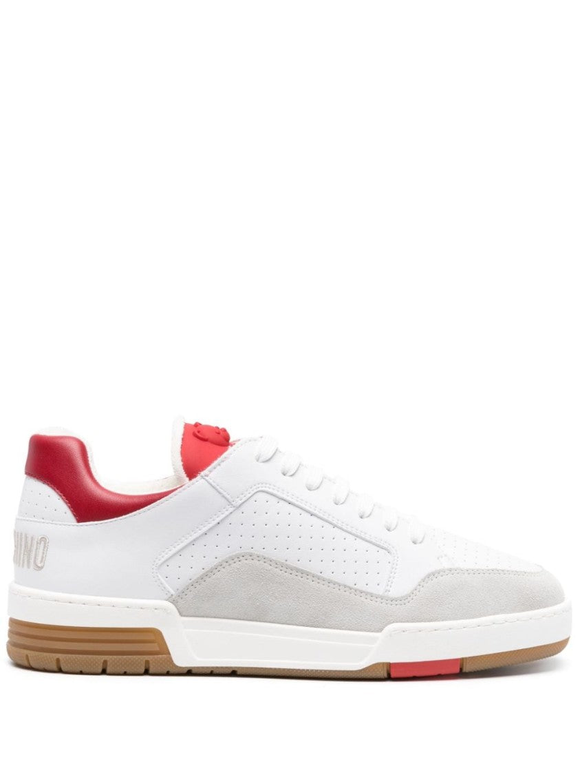 Moschino Perforated Calf Leather And Suede Sneakers