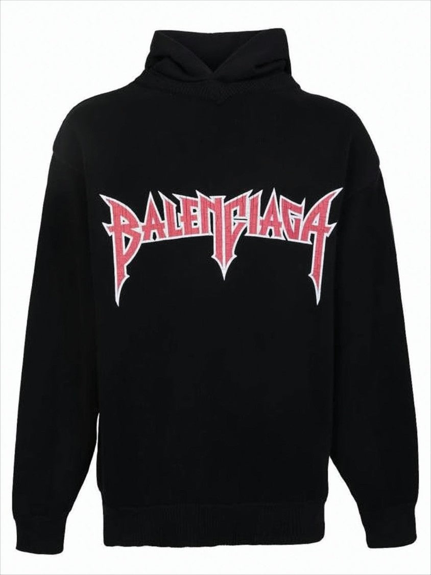 Balenciaga Black Hoodie With Bold Logo Design
