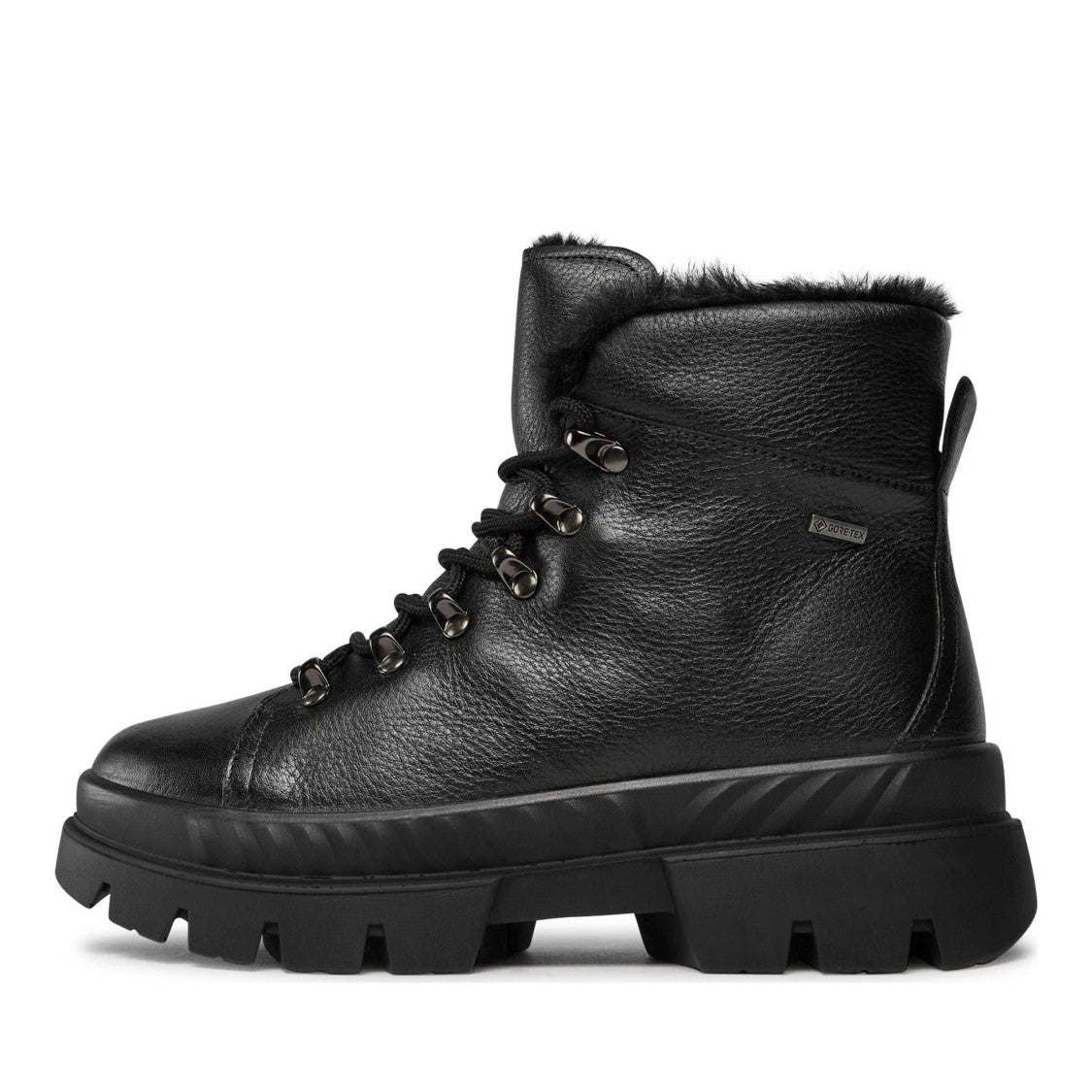 Ara Black Mood Insulated Lugged Sole Leather Ankle Boots