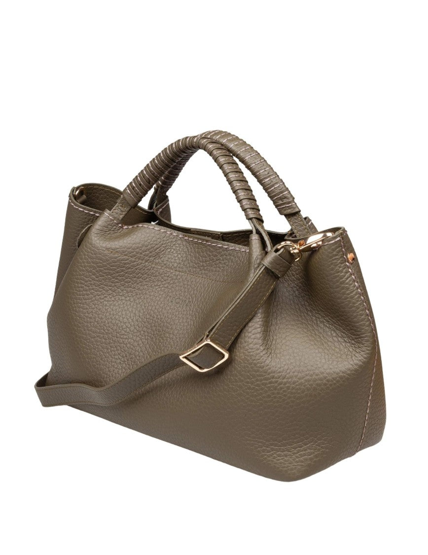 Visona Mia Leather Shoulder Bag, Moss Green