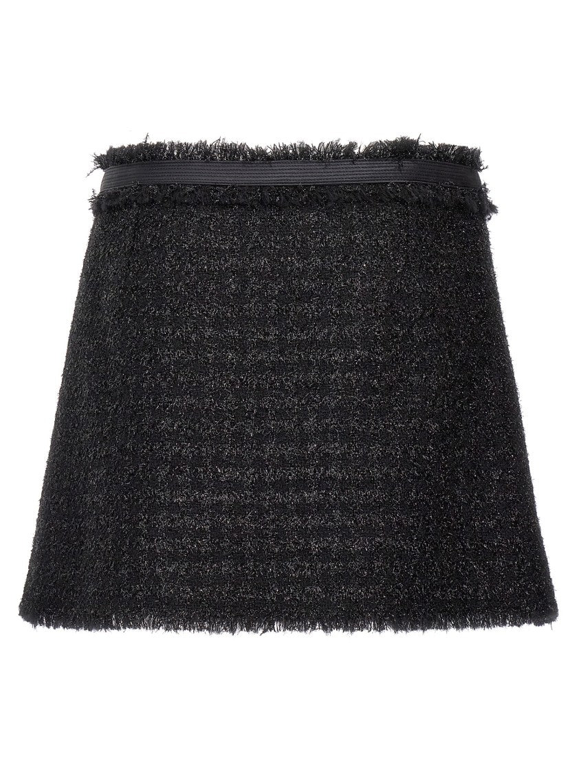 Versace A-Line Lurex Wool Blend Skirt With Medusa Button Closure