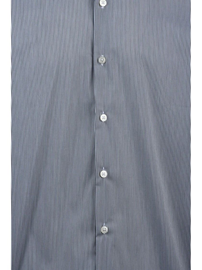 Ghirardelli Contrasting Pinstripe Cotton Shirt With Classic Collar