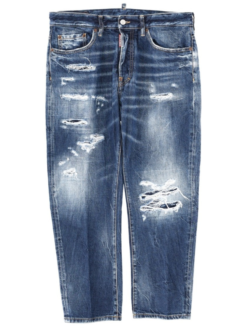 Dsquared2 Blue Distressed Straight-Leg Cropped Jeans