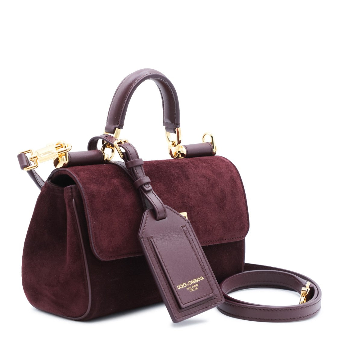 Dolce & Gabbana Structured Handbag With Rich Burgundy Suede And Leather Accents