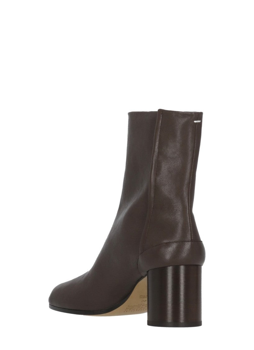 Maison Margiela Brown Tabi Cylindrical Heel Leather Boots