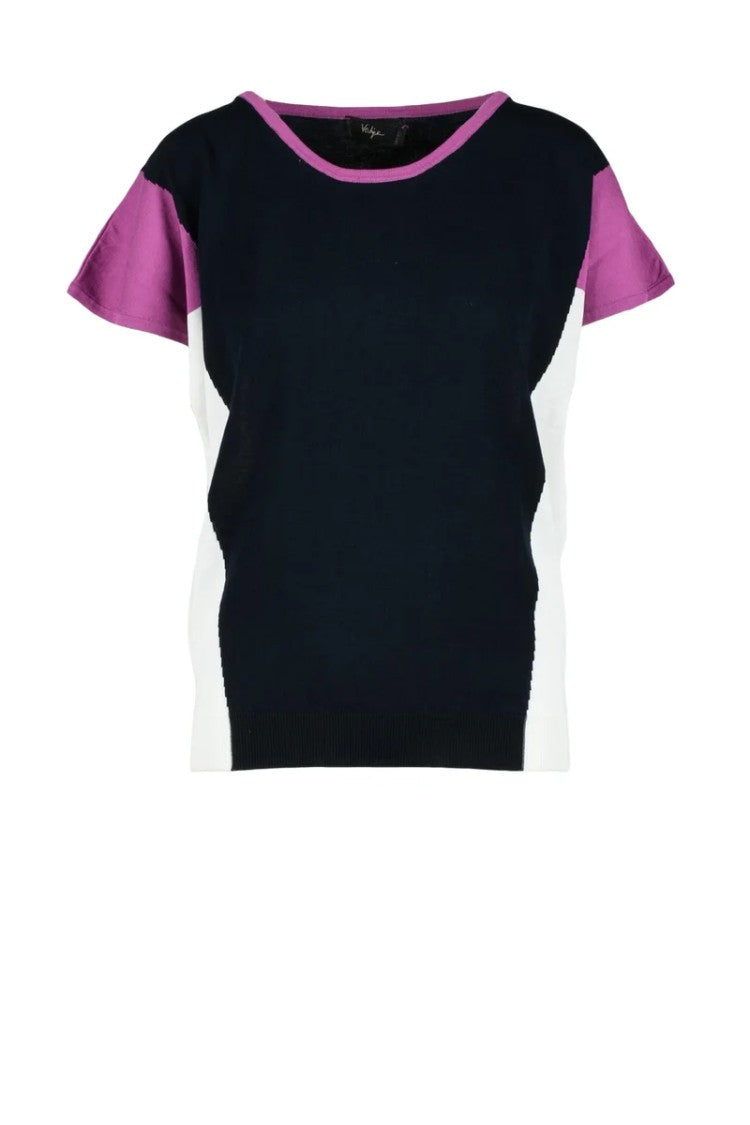 Vertige Navy Contrast Cotton Knit Top