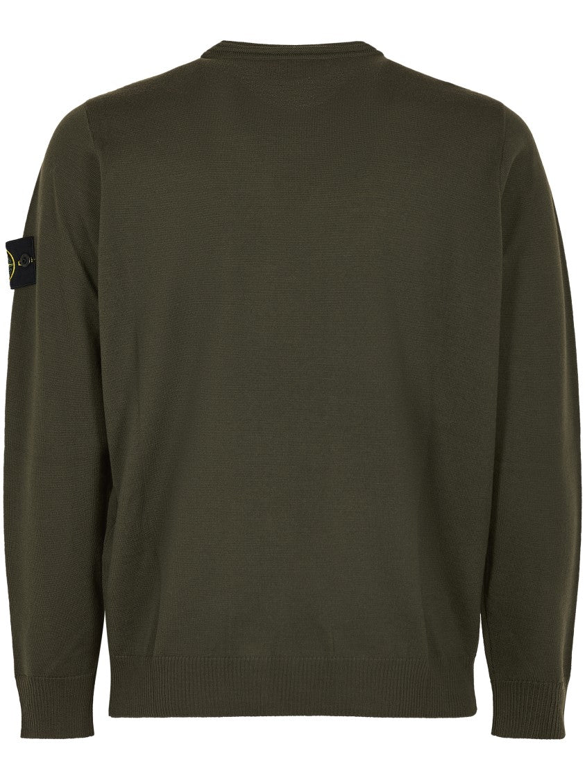Stone Island Fitted Crew Neck Sweater With Distinctive Logo Patch