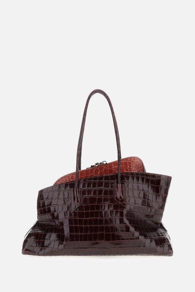 The Attico Asymmetrical Trapezoid Shoulder Bag In Two-Tone Crocodile-Effect Leather
