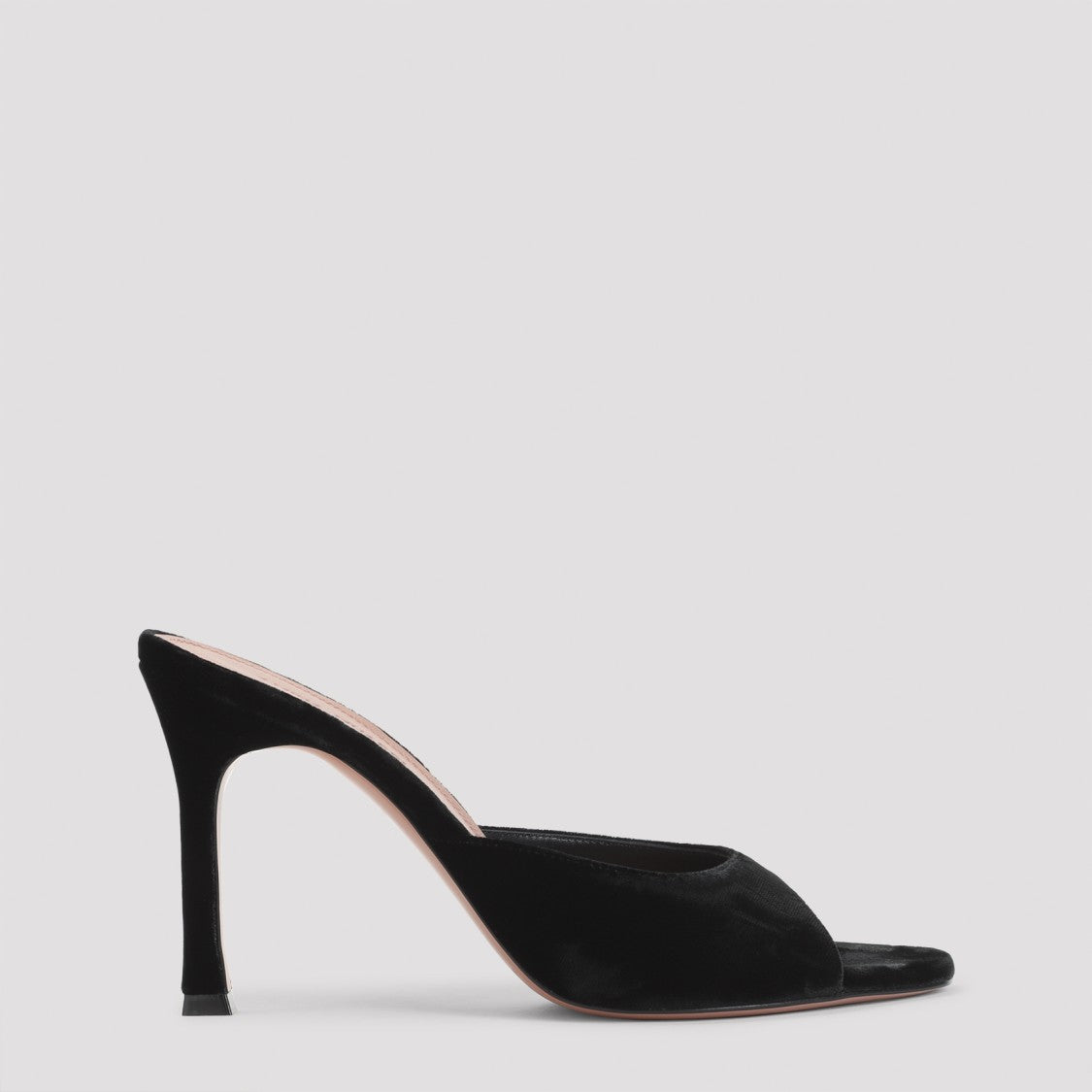 Amina Muaddi Black Velvet Sandals With Open Almond Toe