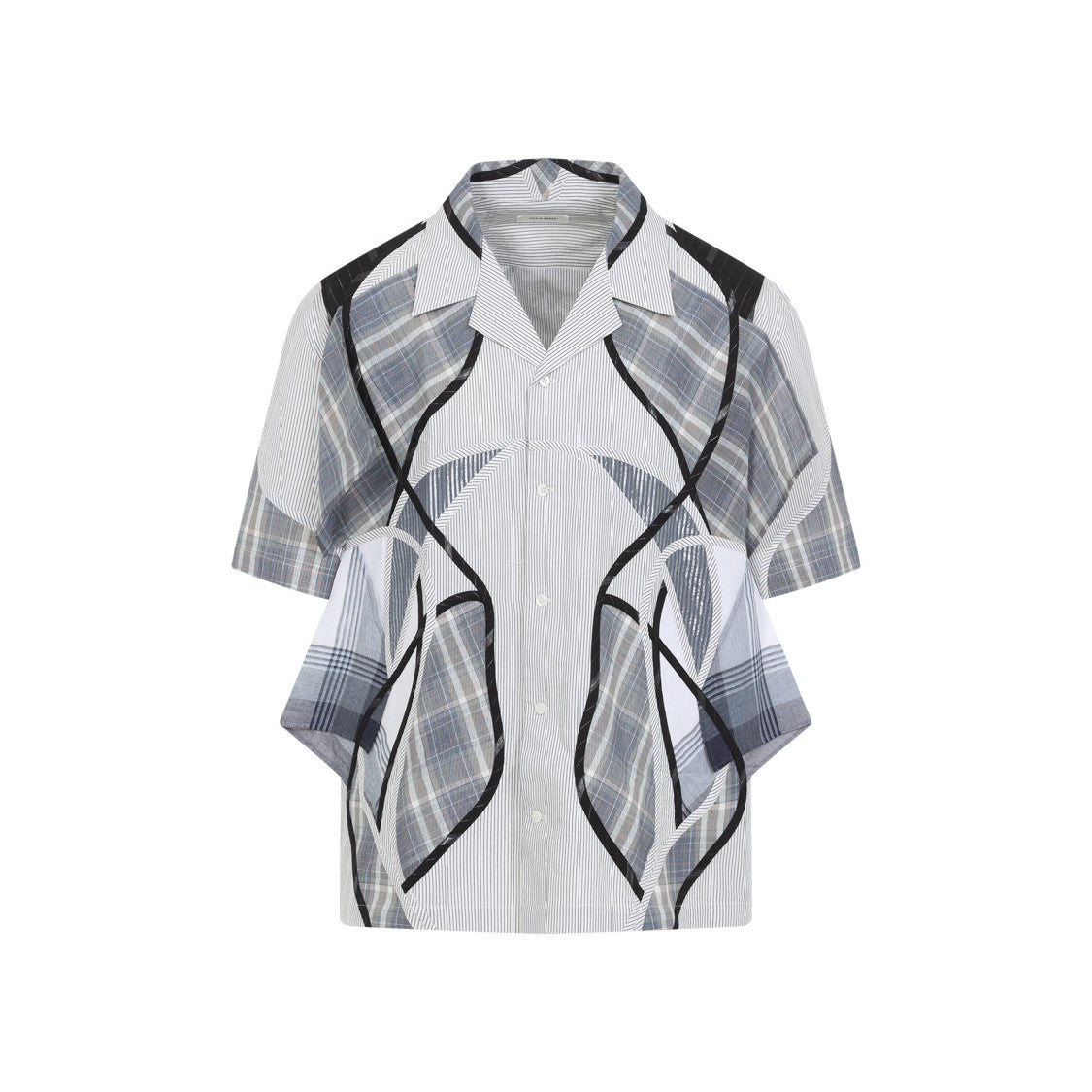 Craig Green Patchwork Blue Cotton Shirt With Bowling Collar