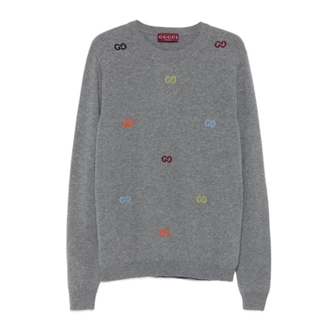 Gucci Long-Sleeve Crewneck Sweater With Multicolored Embroidered Motifs